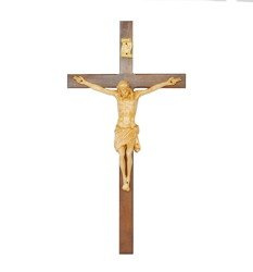 Krzyż drewniany z rzeźbionym wizerunkiem Chrystusa