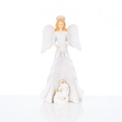 Szopka bożonarodzeniowa - Święta Rodzina - Anioł - świecąca - Bianco