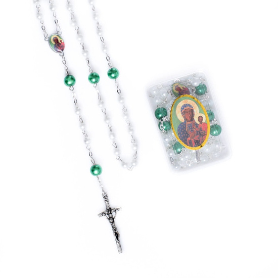 Różaniec - szkło - 6/8 mm - Matka Boża Częstochowska - pudeło 