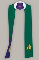 Stuła haftowana z IHS - szeroka dwustronna (zielona i fioletowa)