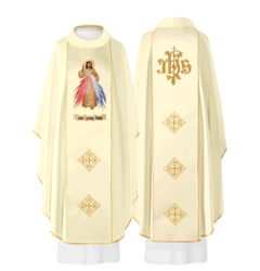 Ecru ornat haftowany Jezus Miłosierny + IHS