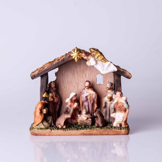 Szopka bożonarodzeniowa z gwiazdą Betlejemską i aniołem