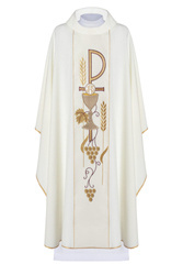 Ecru ornat haftowany z symbolem Kielicha IHS