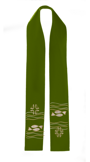 Zielona stuła kapłańska haftowana "Ryby"  