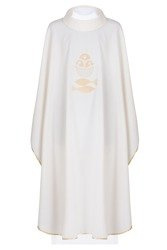 Ecru ornat haftowany z motywem kielicha, chleba i ryb