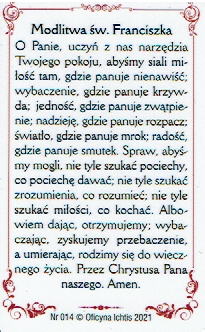 Plastikowy obrazek - św. Franciszek z Asyżu