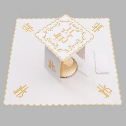 Bielizna kielichowa ołtarzowa bogato haftowana IHS złoty