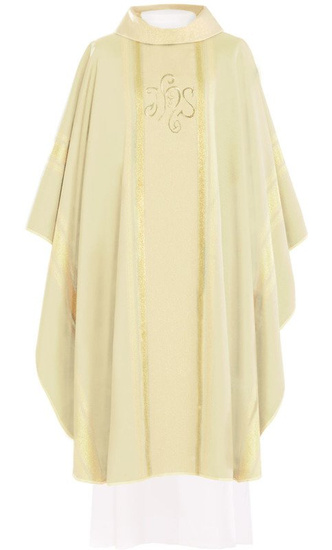 Ecru ornat haftowany z symbolem IHS ze złoceniami