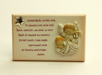 Marmurowa tabliczka z Aniołem Stróżem i modlitwą