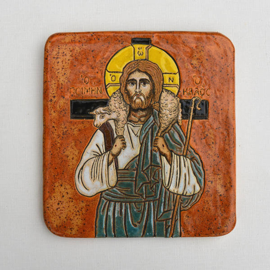 Ikona ceramiczna - Baranek i Pasterz