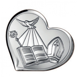 Srebrny obrazek pamiątka Bierzmowania w "sercu" - 8 x 7,3 cm