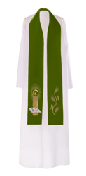 Zielona stuła kapłańska haftowana "Alfa i Omega"