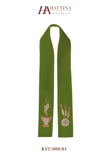 Zielona stuła haftowana "Kielich, Kłosy i Winogrona" 