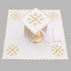 Bielizna kielichowa ołtarzowa bogato haftowana krzyż złoty