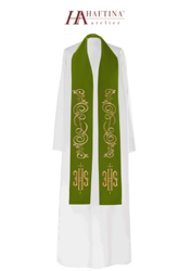 Zielona stuła z haftem wypukłym IHS