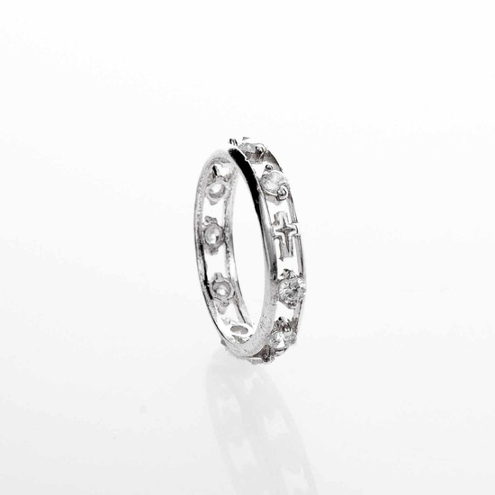 Dziesiątka różańca na palec z kryształkami - srebrny