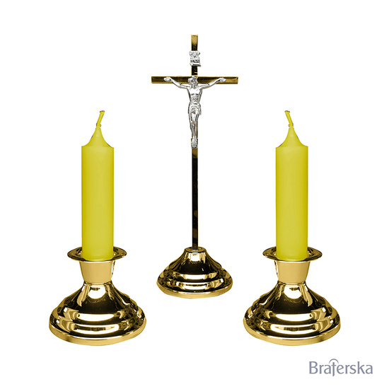Komplet Kolędowy Złoty Prosty Zestaw Krzyż Świeczniki Świece Pudełko