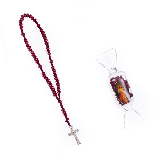 Różaniec mini, drewniany w pudełku (cukierek) 