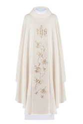 Ecru ornat haftowany z symbolem IHS