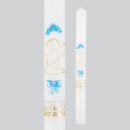 Świeca Pamiątka Chrztu Świętego aniołek - aplikacja niebieska