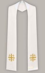 Stuła haftowana z krzyżem jerozolimskim - szeroka jednostronna (biała)