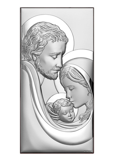 Srebrny obrazek z wizerunkiem Św. Rodziny, prostokątny