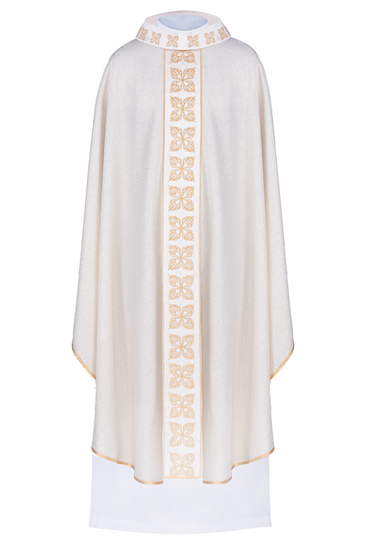 Ecru ornat haftowany z wąskim pasem 