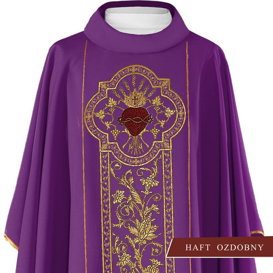 Fioletowy ornat haftowany "Serce Pana Jezusa, symbol PAX" 