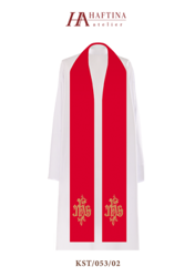 Czerwona stuła haftowana IHS