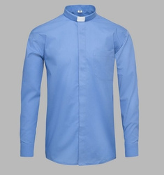 Koszula kapłańska z koloratką DŁUGI RĘKAW - niebieska