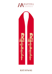 Czerwona stuła kapłańska haftowana "Krzyż zdobiony"