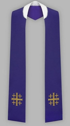 Stuła haftowana z krzyżem jerozolimskim - szeroka jednostronna (fioletowa)
