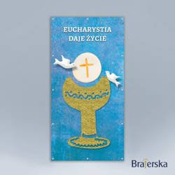 Baner oczkowany Pierwsza Komunia Święta - Kielich z gołębicami