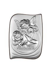 Srebrny obrazek Aniołek z latarenką nad dzieckiem z tekstem o nieregularnym kształcie