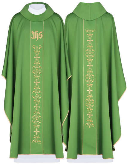 Ornat z wąskim pasem i symbolem JHS