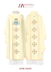 Ecru ornat maryjny z pasem