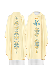 Ecru ornat haftowany z motywem maryjnym