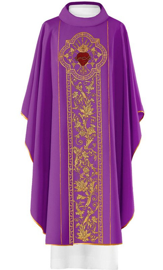 Fioletowy ornat haftowany "Serce Pana Jezusa, symbol PAX" 