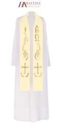 Ecru stuła kapłańska bogato haftowana "Alfa i Omega"