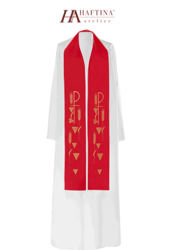 Stuła kapłańska haftowana "Krzyż z winogronami" czerwona