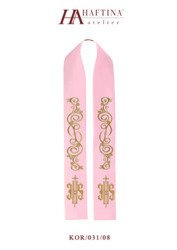 Różowa stuła haftowana "IHS"