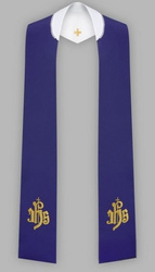 Stuła haftowana z IHS - szeroka dwustronna (fioletowa i biała)