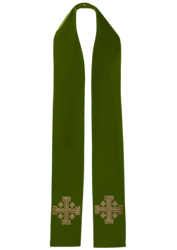 Zielona stuła haftowana "Krzyż Jerozolimski"