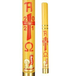 Paschał z aplikacją wosk baranek złoty krzyż czerwony 8,5 kg