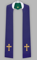 Stuła haftowana z krzyżem prostym - szeroka dwustronna (fioletowa i zielona)