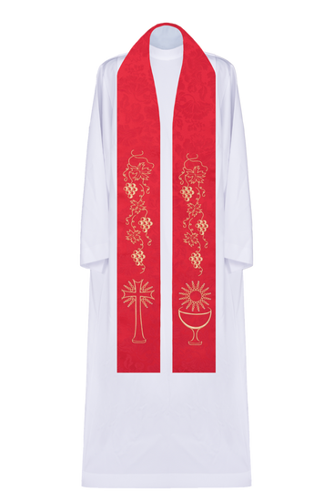 Stuła z tkaniny żakardowej z motywem Eucharystycznym