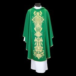 Ornat zielony - IHS - z bogato złoconym haftem