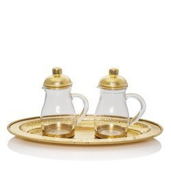 Ampułki na wino i wodę - taca - zestaw - mosiądz