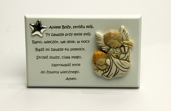 Marmurowa tabliczka z Aniołem Stróżem i modlitwą