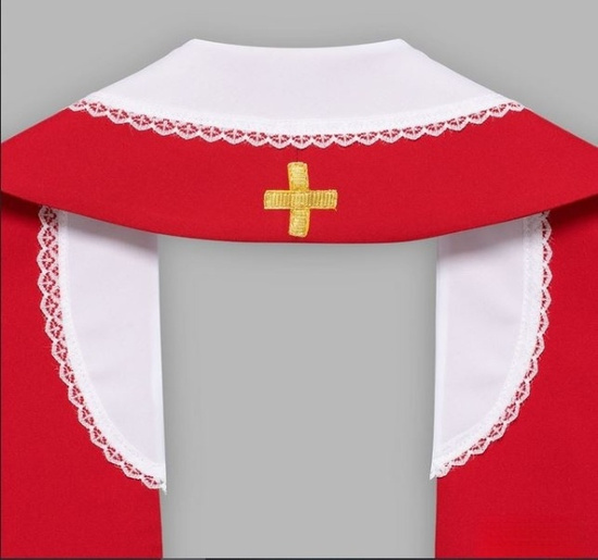 Stuła haftowana z krzyżem jerozolimskim - szeroka jednostronna (czerwona)